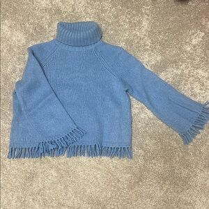 Tory Burch Blue Fringe Turtleneck Sweater